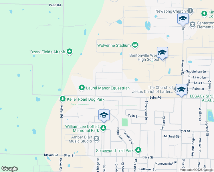 map of restaurants, bars, coffee shops, grocery stores, and more near 1210 Hope Street in Centerton