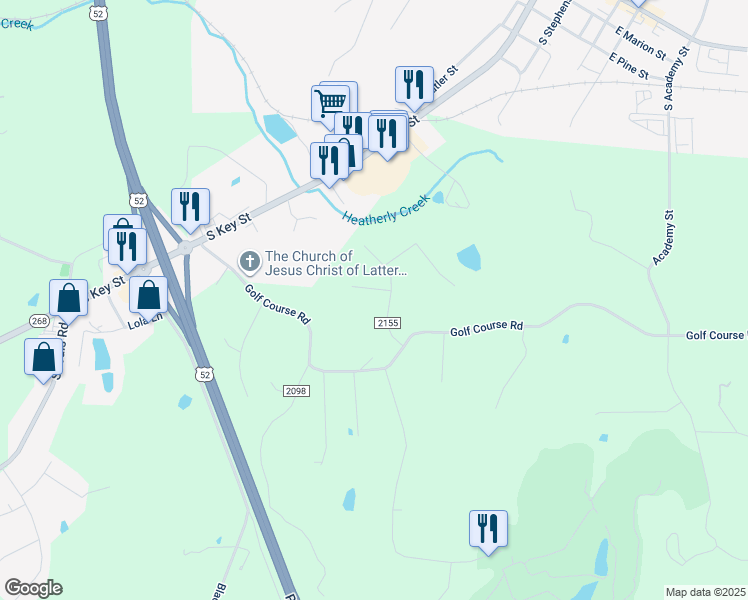 map of restaurants, bars, coffee shops, grocery stores, and more near 115 Heidi Court in Pilot Mountain