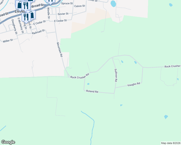 map of restaurants, bars, coffee shops, grocery stores, and more near 416 Rock Crusher Road in Livingston