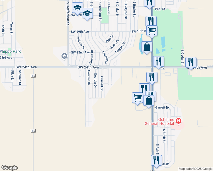 map of restaurants, bars, coffee shops, grocery stores, and more near 2599 Fordham Street in Perryton