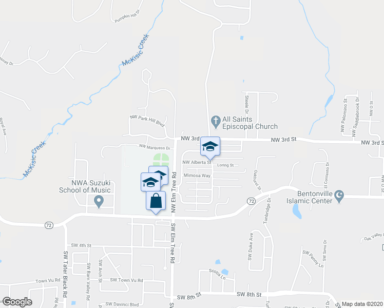 map of restaurants, bars, coffee shops, grocery stores, and more near 3201 Apple Harvest in Bentonville