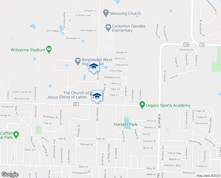 map of restaurants, bars, coffee shops, grocery stores, and more near 700 Spur Lane in Centerton