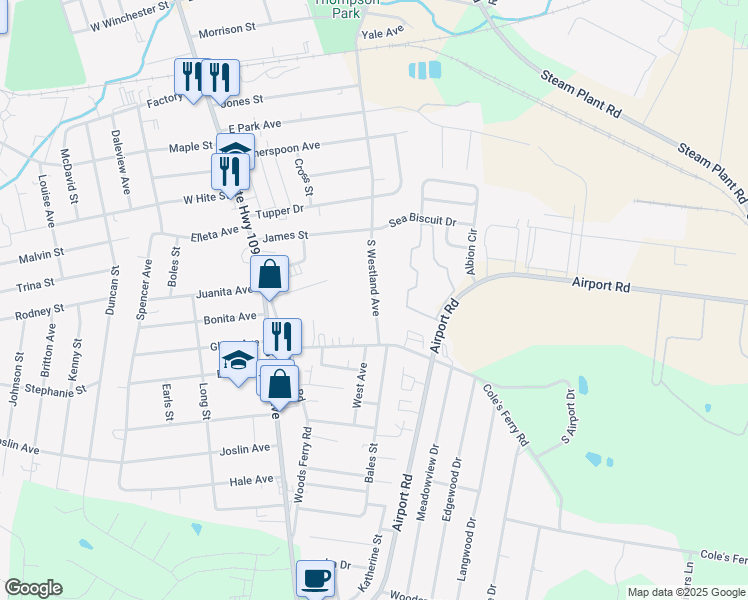 map of restaurants, bars, coffee shops, grocery stores, and more near 934 South Westland Avenue in Gallatin