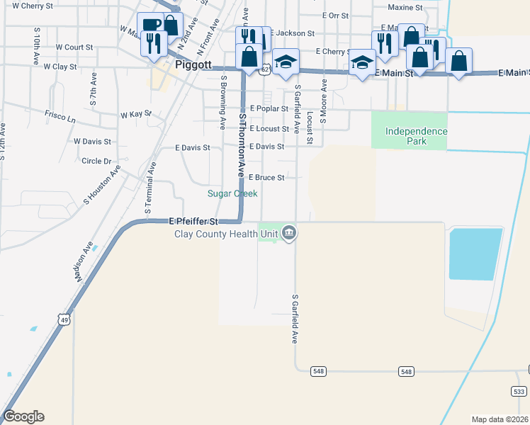 map of restaurants, bars, coffee shops, grocery stores, and more near 870 South Taylor Avenue in Piggott