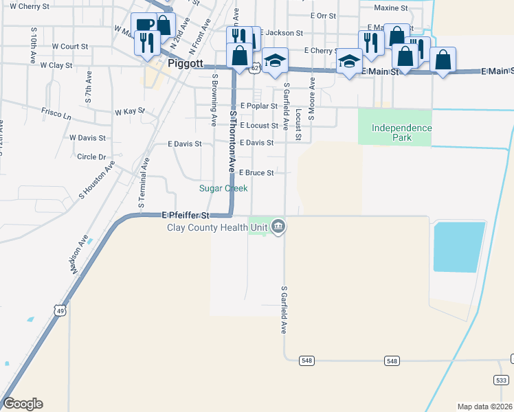 map of restaurants, bars, coffee shops, grocery stores, and more near 870 South Taylor Avenue in Piggott