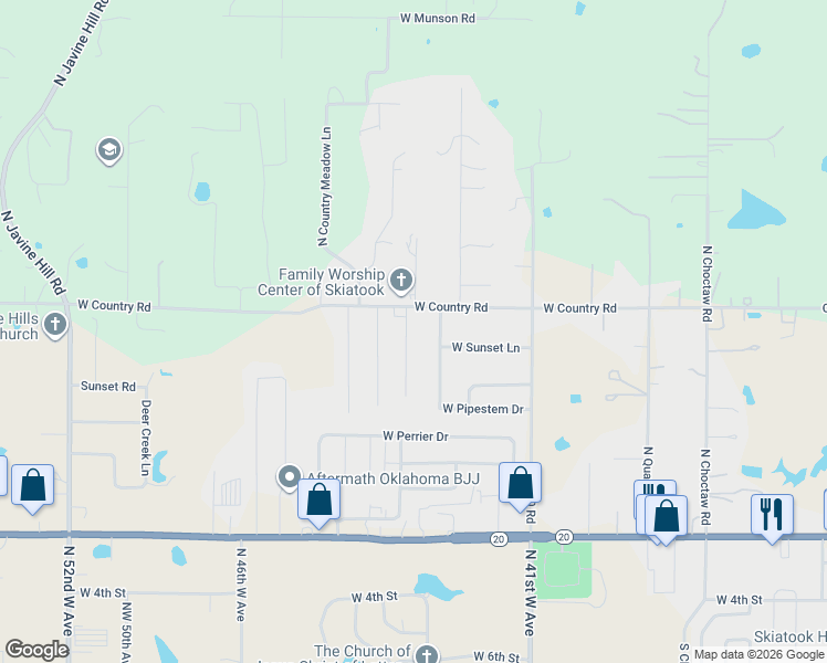 map of restaurants, bars, coffee shops, grocery stores, and more near 514 Maplewood Lane in Skiatook