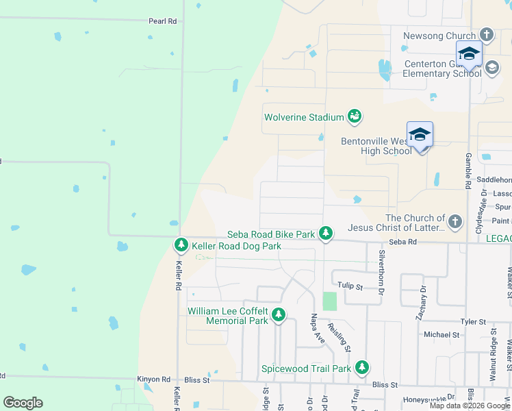map of restaurants, bars, coffee shops, grocery stores, and more near 1211 Hope Street in Centerton