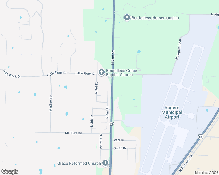 map of restaurants, bars, coffee shops, grocery stores, and more near 3817 North 2nd Place in Rogers