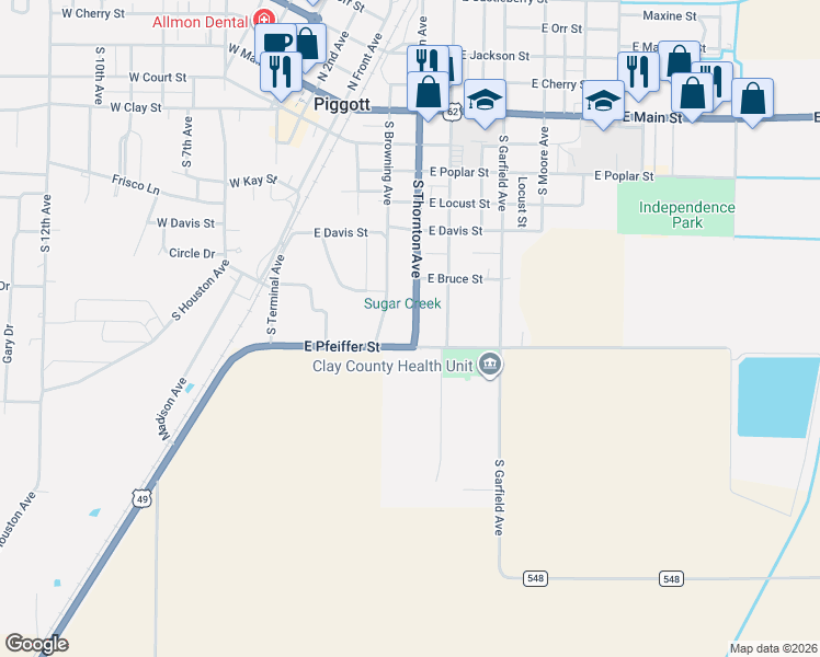 map of restaurants, bars, coffee shops, grocery stores, and more near 872 South Thornton Avenue in Piggott