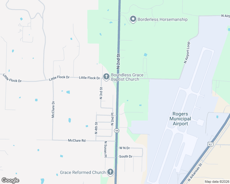 map of restaurants, bars, coffee shops, grocery stores, and more near 3817 North 2nd Place in Rogers
