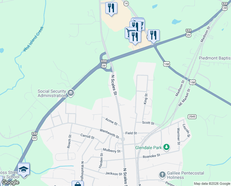 map of restaurants, bars, coffee shops, grocery stores, and more near 1051 State Road 2670 in Reidsville