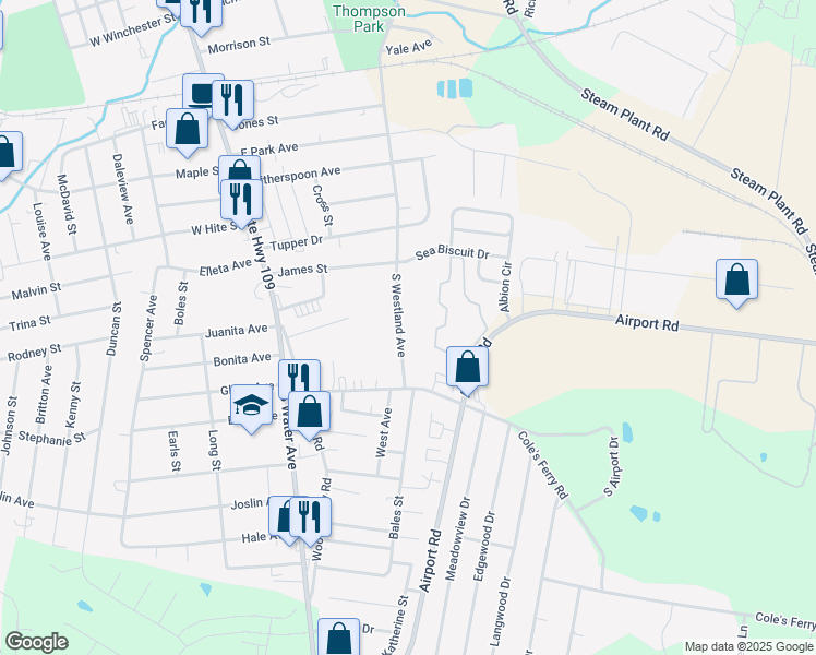 map of restaurants, bars, coffee shops, grocery stores, and more near 934 South Westland Avenue in Gallatin