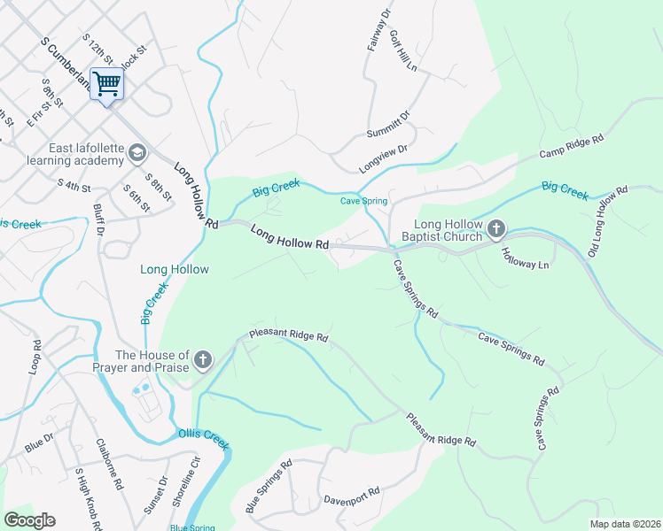 map of restaurants, bars, coffee shops, grocery stores, and more near 1184 Long Hollow Road in LaFollette