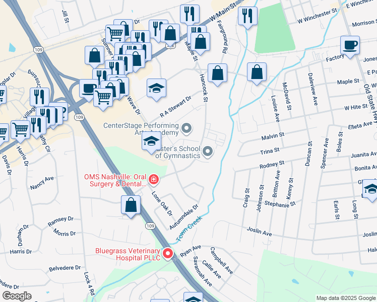 map of restaurants, bars, coffee shops, grocery stores, and more near 790 Green Wave Drive in Gallatin
