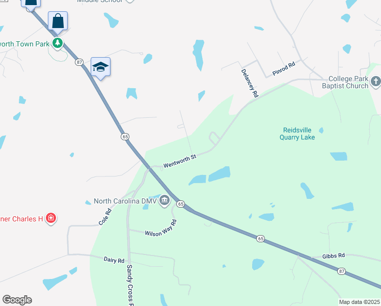 map of restaurants, bars, coffee shops, grocery stores, and more near 108 Sunflower Road in Reidsville