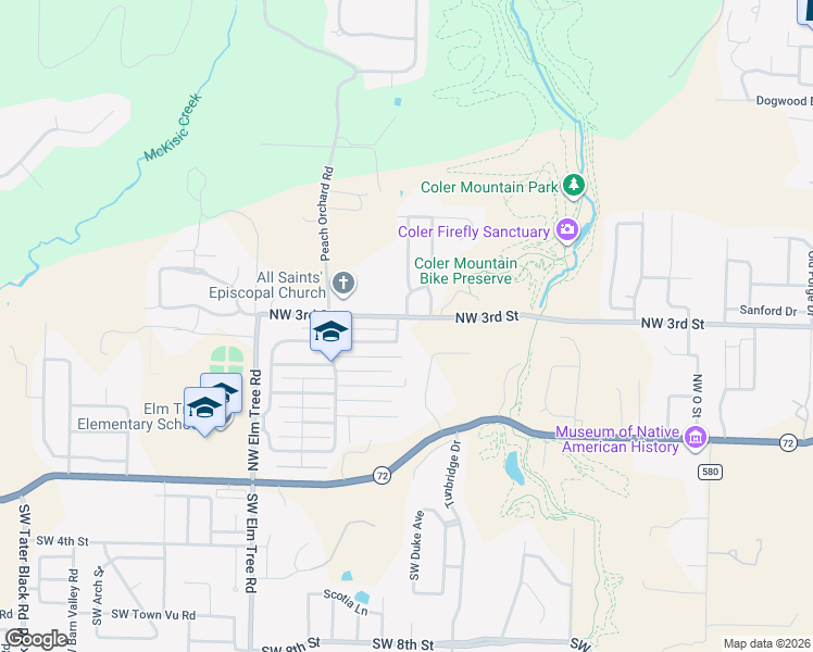 map of restaurants, bars, coffee shops, grocery stores, and more near 207 Northwest Freestone Way in Bentonville