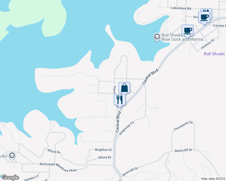 map of restaurants, bars, coffee shops, grocery stores, and more near 103 Alta Vista Drive in Bull Shoals