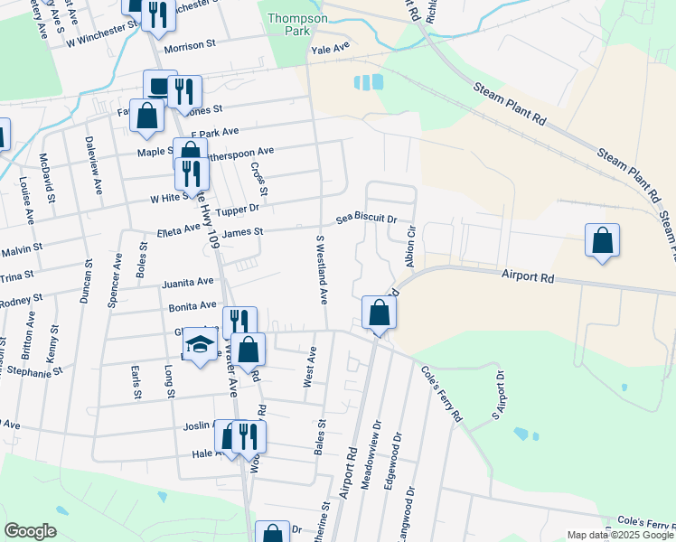 map of restaurants, bars, coffee shops, grocery stores, and more near 923 South Westland Avenue in Gallatin