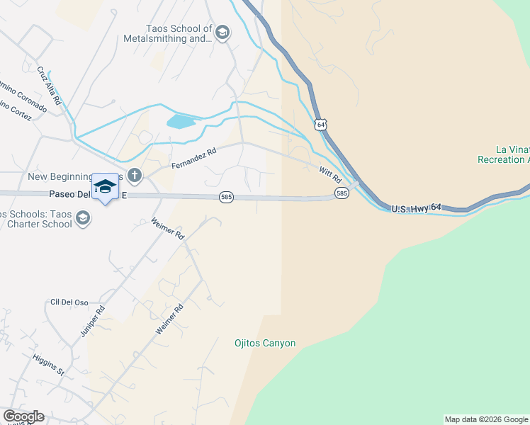 map of restaurants, bars, coffee shops, grocery stores, and more near 604 Paseo Del Cañon East in Taos
