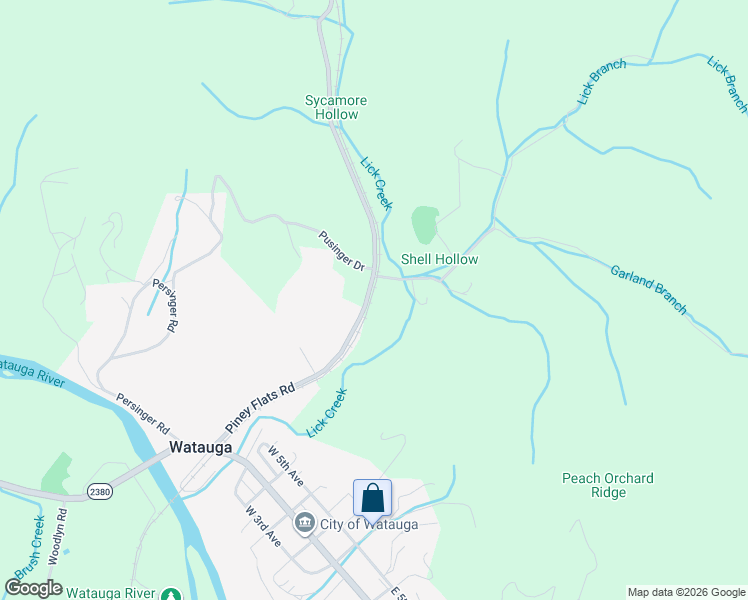 map of restaurants, bars, coffee shops, grocery stores, and more near 1472 Lick Creek Road in Watauga