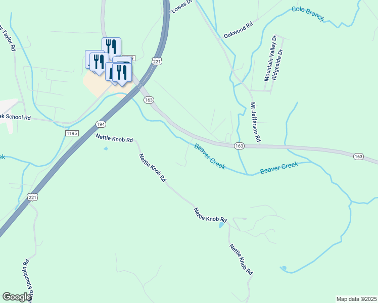 map of restaurants, bars, coffee shops, grocery stores, and more near 453 Blueberry Hill in West Jefferson