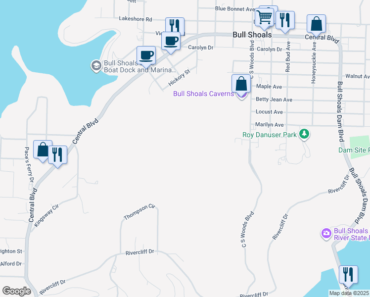 map of restaurants, bars, coffee shops, grocery stores, and more near in Bull Shoals