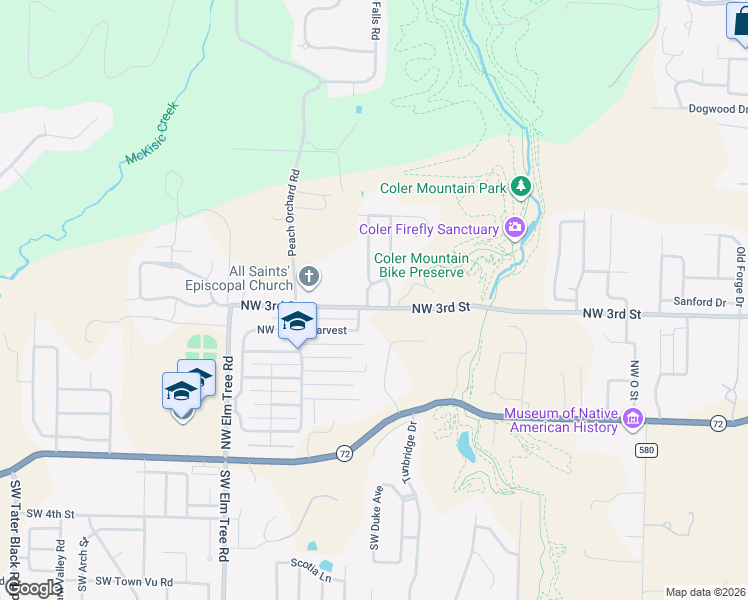 map of restaurants, bars, coffee shops, grocery stores, and more near 302 Cross Creek Drive in Bentonville