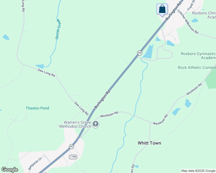 map of restaurants, bars, coffee shops, grocery stores, and more near 1308 Burlington Road in Roxboro