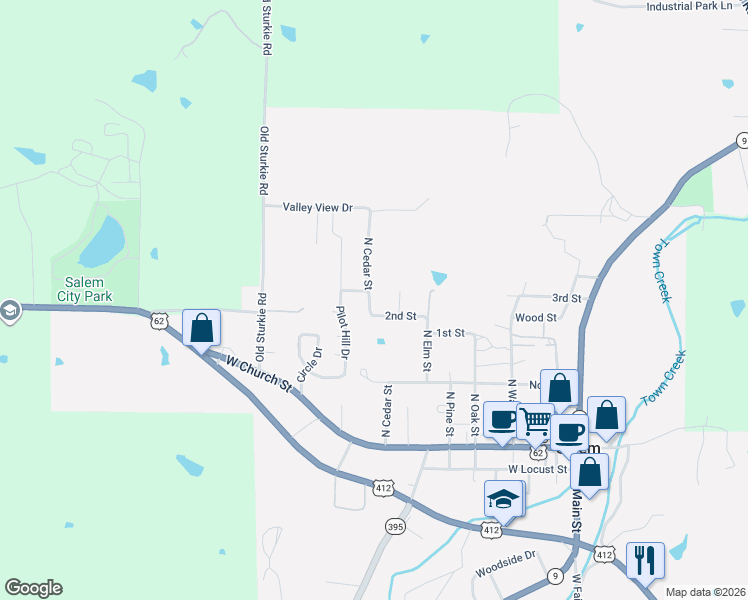 map of restaurants, bars, coffee shops, grocery stores, and more near 323 North Cedar Street in Salem