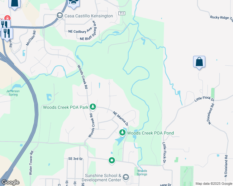map of restaurants, bars, coffee shops, grocery stores, and more near 4505 Northeast Birchgrove Place in Bentonville