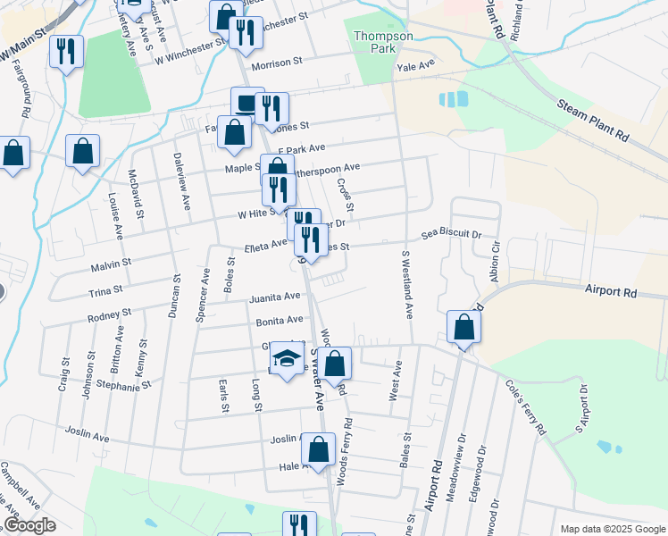 map of restaurants, bars, coffee shops, grocery stores, and more near 128 James Circle in Gallatin