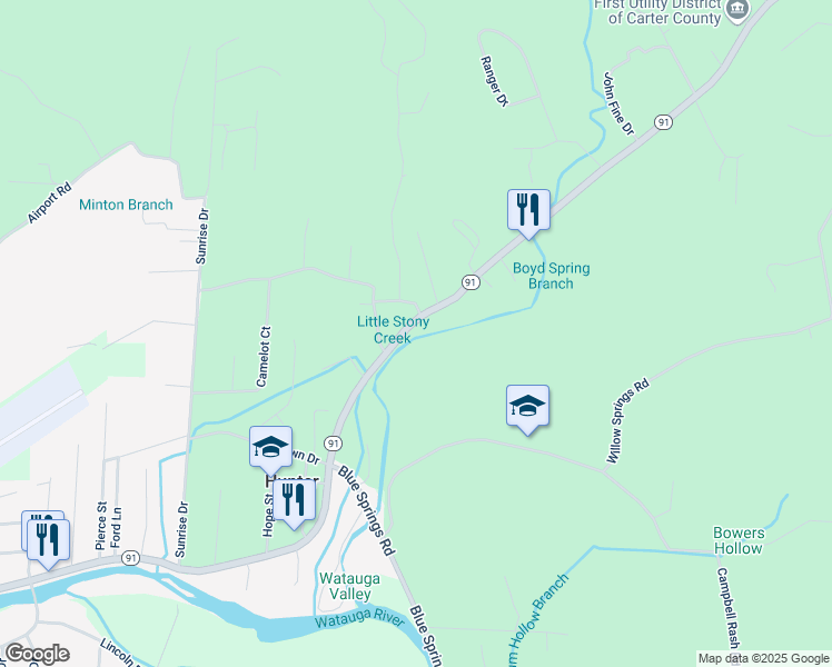 map of restaurants, bars, coffee shops, grocery stores, and more near 780 Tennessee 91 in Elizabethton