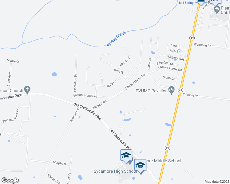 map of restaurants, bars, coffee shops, grocery stores, and more near 1249 Filmore Harris Road in Pleasant View