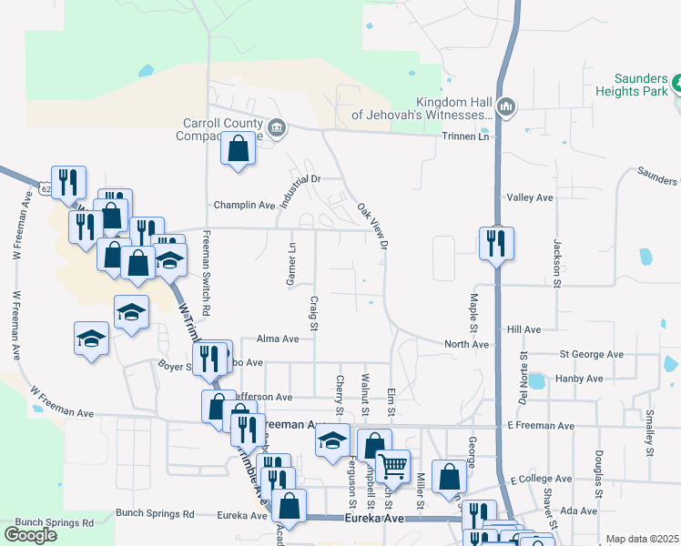 map of restaurants, bars, coffee shops, grocery stores, and more near Nunez Lane in Berryville