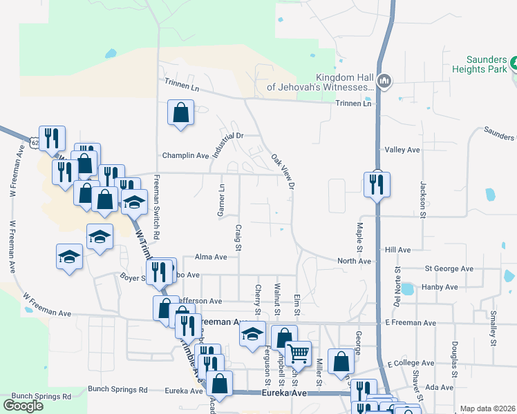 map of restaurants, bars, coffee shops, grocery stores, and more near Nunez Lane in Berryville