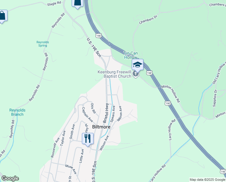 map of restaurants, bars, coffee shops, grocery stores, and more near 1292 Bristol Hwy in Elizabethton