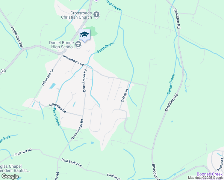 map of restaurants, bars, coffee shops, grocery stores, and more near 2127 Boone Street in Gray