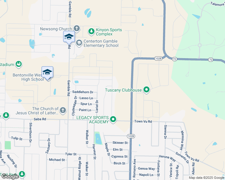 map of restaurants, bars, coffee shops, grocery stores, and more near 1260 Chattie Drive in Centerton