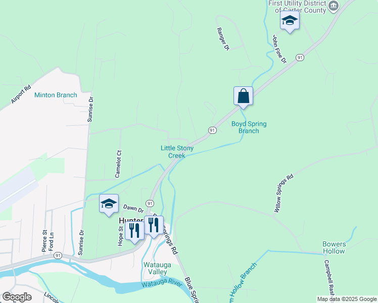 map of restaurants, bars, coffee shops, grocery stores, and more near 780 Tennessee 91 in Elizabethton