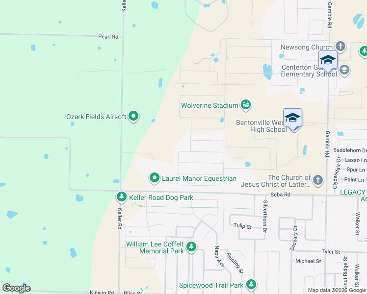 map of restaurants, bars, coffee shops, grocery stores, and more near 1530 Eureka Road in Centerton