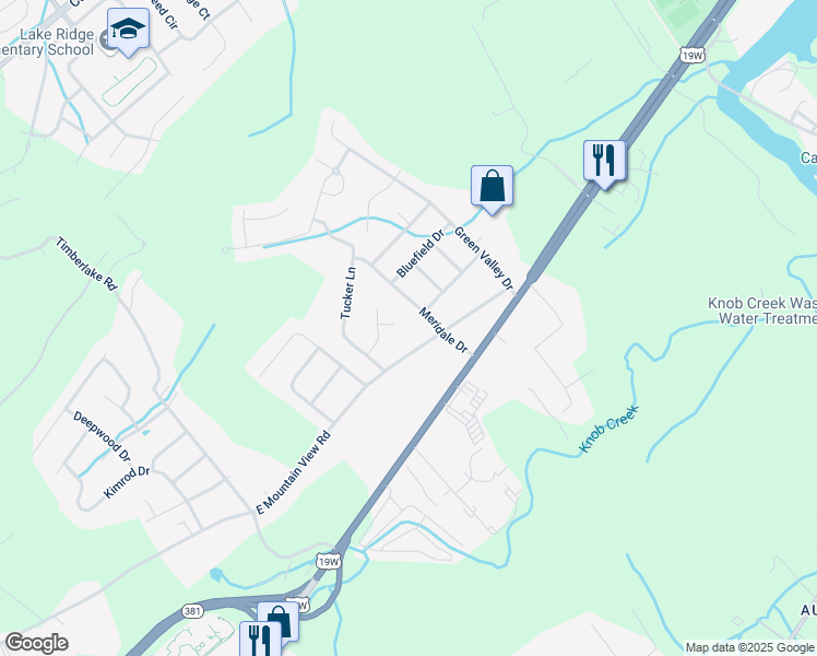map of restaurants, bars, coffee shops, grocery stores, and more near 4 Windsor Ct in Johnson City
