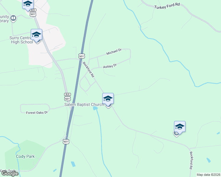 map of restaurants, bars, coffee shops, grocery stores, and more near 353 Rockford Road in Dobson