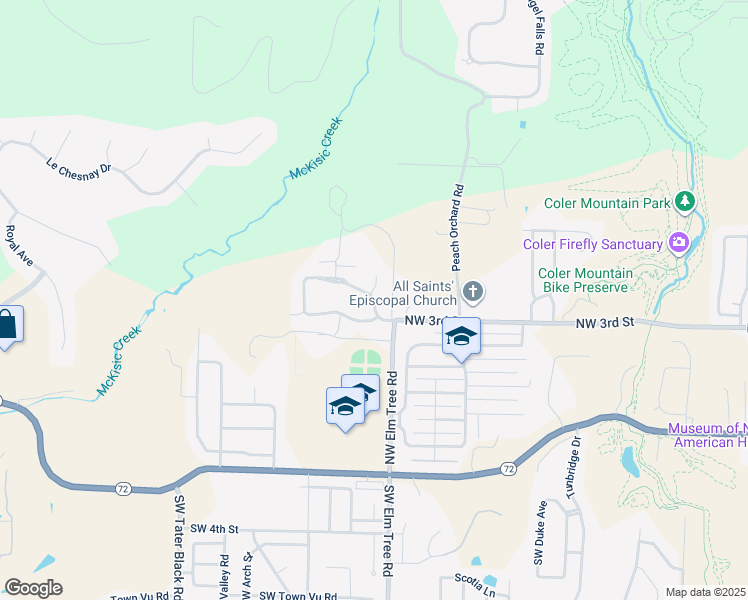 map of restaurants, bars, coffee shops, grocery stores, and more near 3606 Northwest Park Hill Road in Bentonville