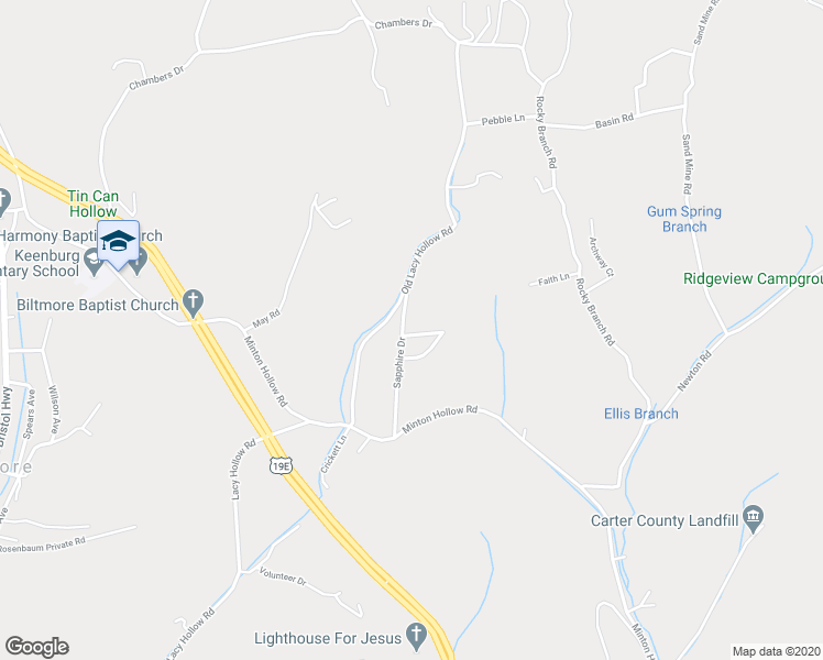 map of restaurants, bars, coffee shops, grocery stores, and more near 130 Emerald Point in Elizabethton