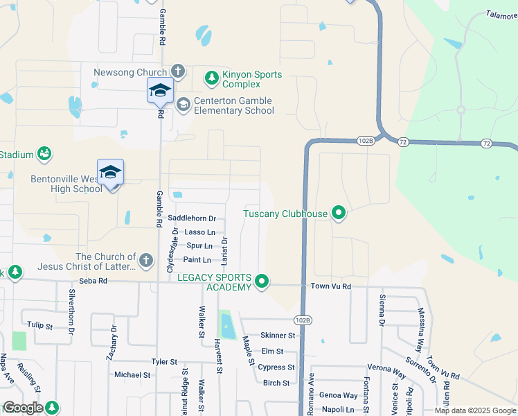 map of restaurants, bars, coffee shops, grocery stores, and more near 1260 Chattie Drive in Centerton