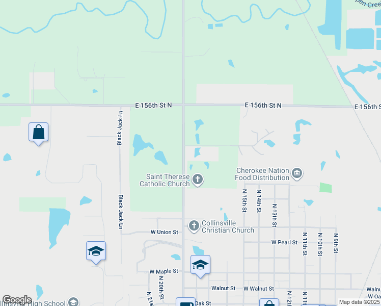 map of restaurants, bars, coffee shops, grocery stores, and more near 15331 North 113th East Avenue in Collinsville