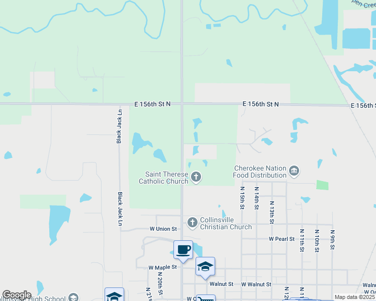 map of restaurants, bars, coffee shops, grocery stores, and more near 15331 North 113th East Avenue in Collinsville