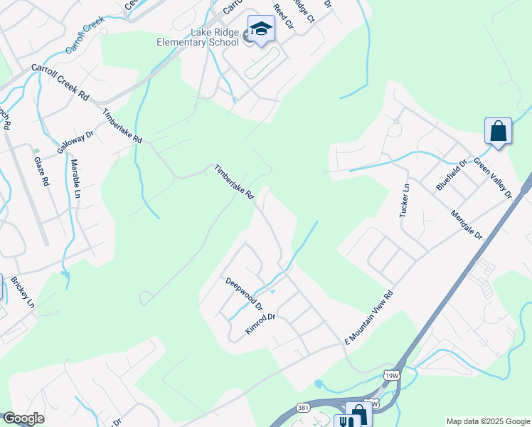 map of restaurants, bars, coffee shops, grocery stores, and more near 204 Windridge Colony in Johnson City