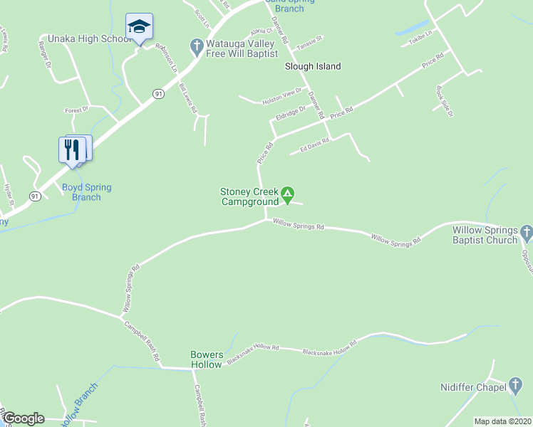 map of restaurants, bars, coffee shops, grocery stores, and more near 210 Price Road in Elizabethton