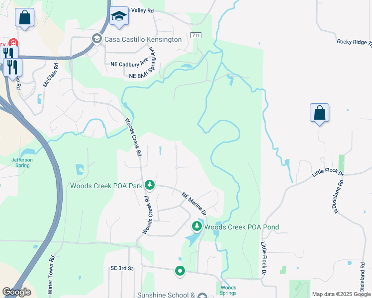 map of restaurants, bars, coffee shops, grocery stores, and more near 4505 Northeast Birchgrove Place in Bentonville